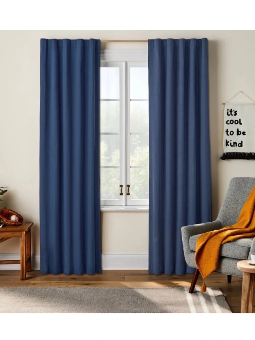 **Set of 2** Pillowfort Navy Twill Blackout Window Curtain Panels 42”x84” NEW